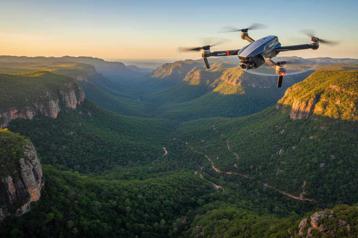 Drone V88 8K HD sobrevoando o vale do pati na chapada diamantina